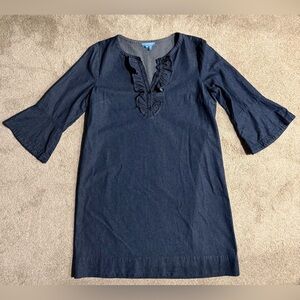 Draper James Midnight Blue Denim Ruffle Dress size 14
